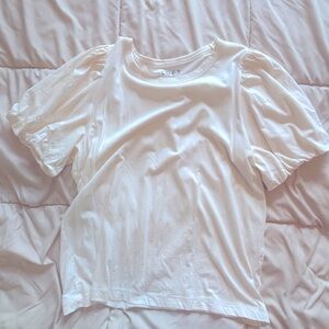 LOFT Cream Fitted Puffed Short Sleeve Blouse
